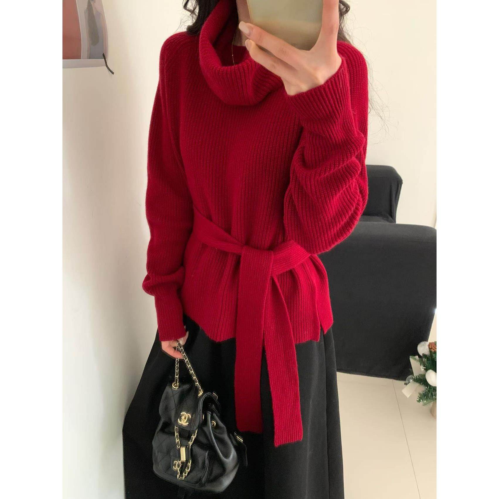 定制100羊毛衫2025春新款时尚百搭圆领长袖针织衫女宽松显瘦上衣