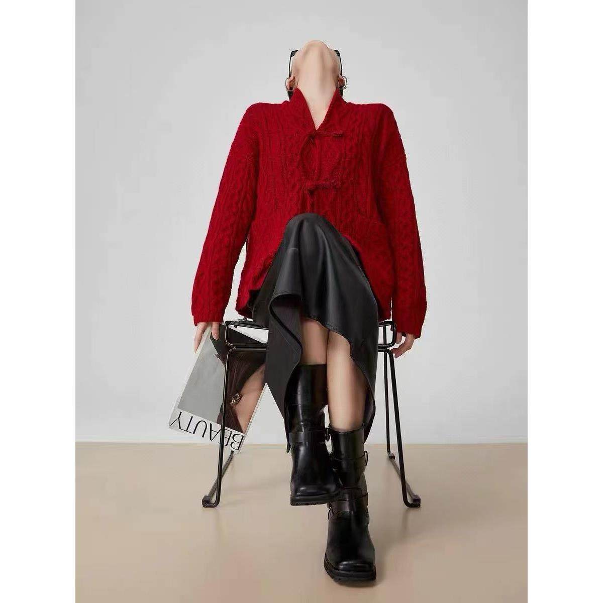 定制100羊毛衫2025春季新款时尚百搭V领长袖针织衫女宽松显瘦上衣