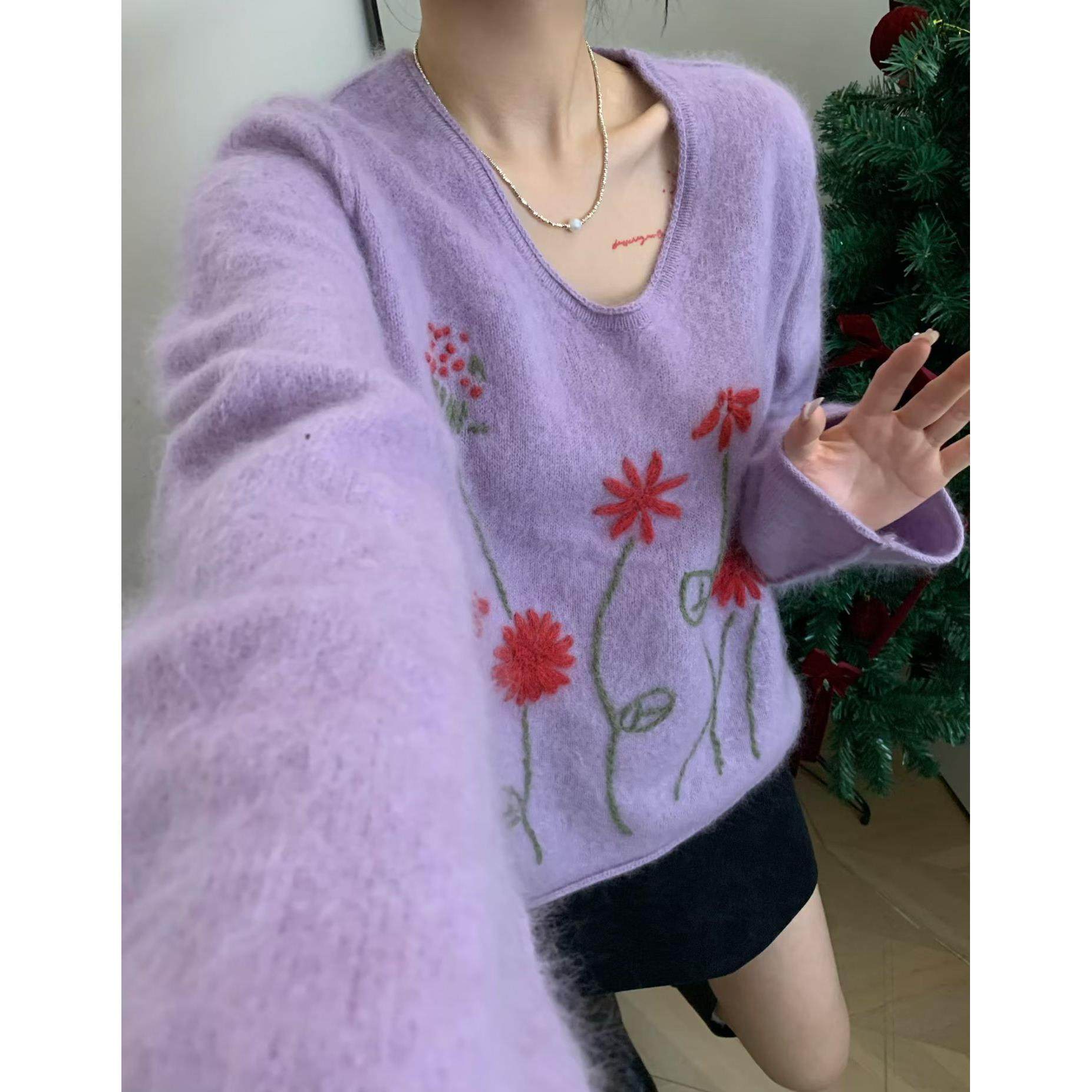 定制100羊毛衫2025春新款时尚百搭圆领长袖针织衫女宽松显瘦上衣