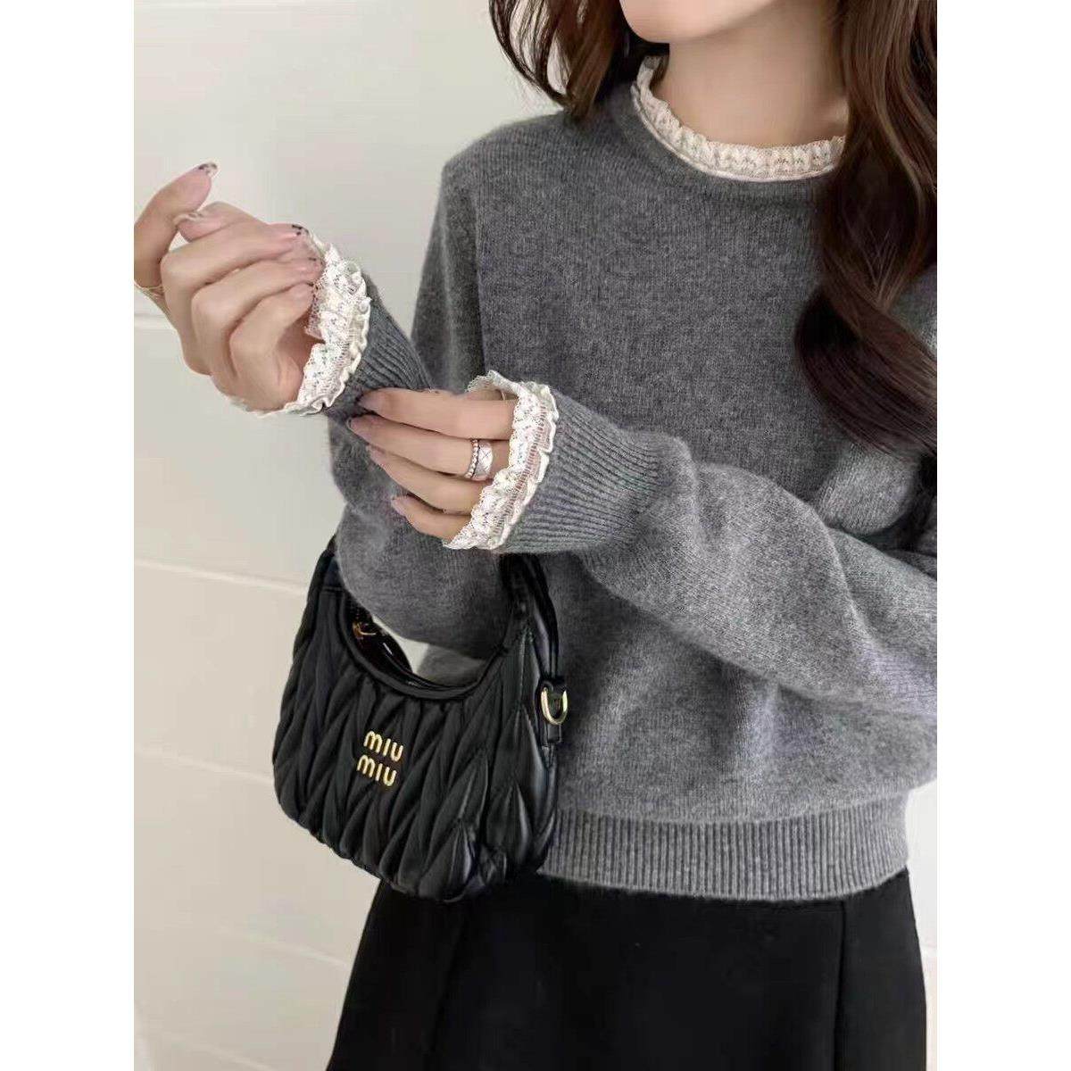 定制100羊毛衫2025春新款时尚百搭圆领长袖针织衫女宽松显瘦上衣