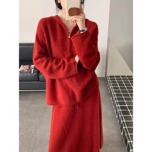 定制100羊毛衫2025春季新款时尚百搭连帽长袖针织衫女宽松显瘦