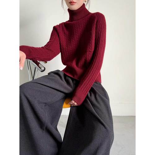 定制100羊毛衫2025春季新款时尚百搭高领长袖针织衫女宽松显瘦