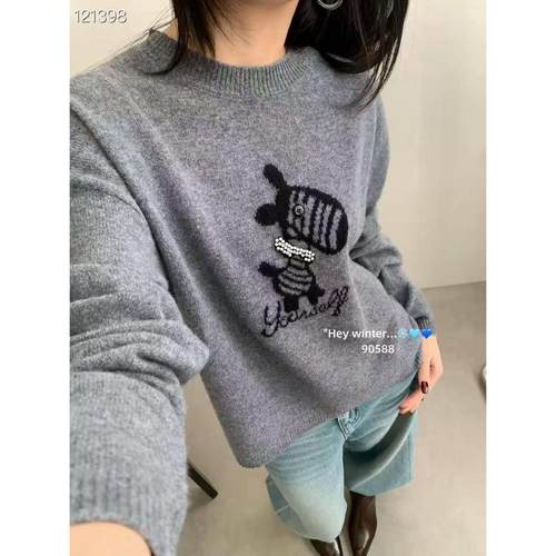 定制100羊毛衫2025春季新款时尚百搭圆领长袖针织衫女宽松显瘦