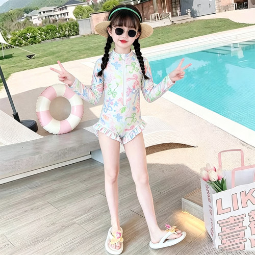 泳衣女童2026新款儿童洋气速干游泳衣女孩中小童夏季连体长袖泳装