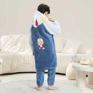 儿童珊瑚绒睡衣男中大童加厚秋冬季 卡通奥特曼睡袍 卡通家居服套装