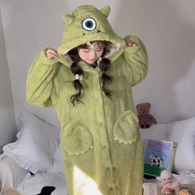 家居服套装连帽珊瑚绒睡袍可爱