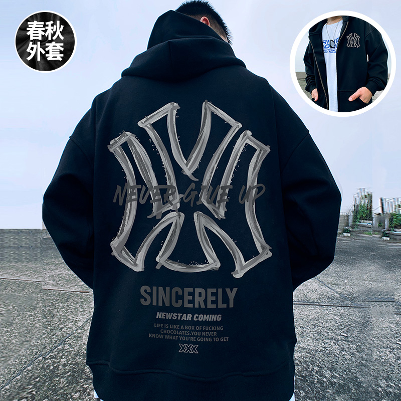 美式拉链卫衣男大码宽松外套