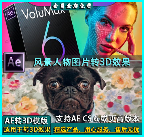 AE模板风景人像照片2D转3D效果摄像机推拉旋转景深动画VoluMax 6