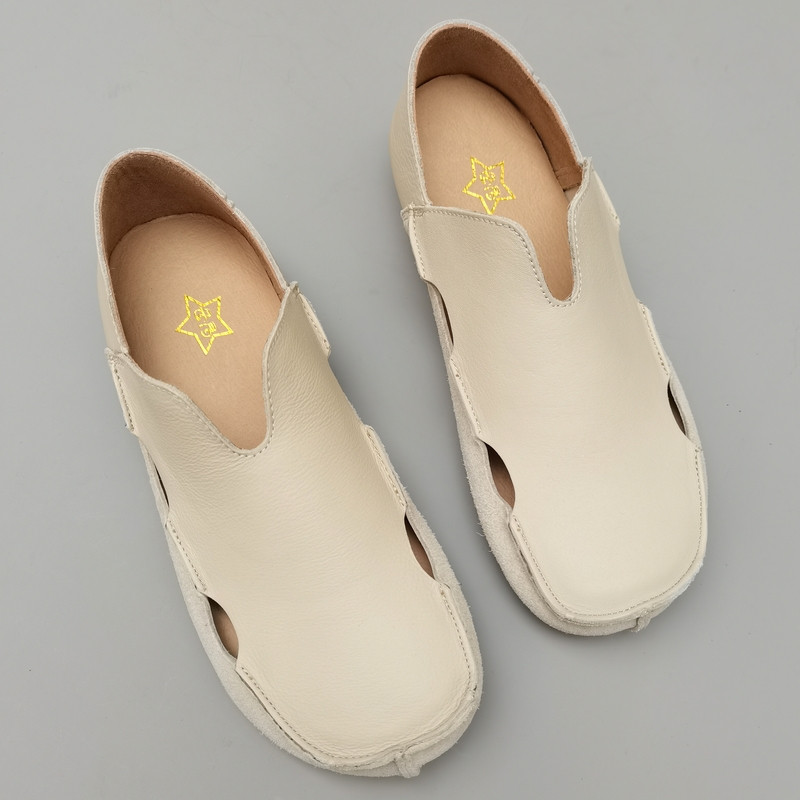 里外真皮男鞋牛筋底外贸镂空头层牛皮手工休闲一脚蹬乌龟凉单鞋夏