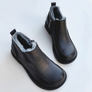 全真皮羊皮毛一体大棉女鞋保暖纯羊毛高帮宽大头层牛皮外贸短靴冬