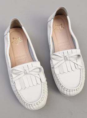 真皮纯皮女鞋外贸防滑平软底头层牛皮原妈妈奶奶豆豆鞋浅口单鞋夏