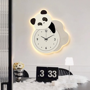 钟表挂钟客厅房卡通时尚 现代简约挂墙挂表时钟小熊猫家用儿童创意