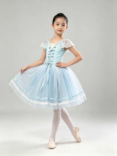 葛蓓莉亚芭蕾裙儿童专业比赛服天蓝色舞蹈蓬蓬长裙成人芭蕾演出服