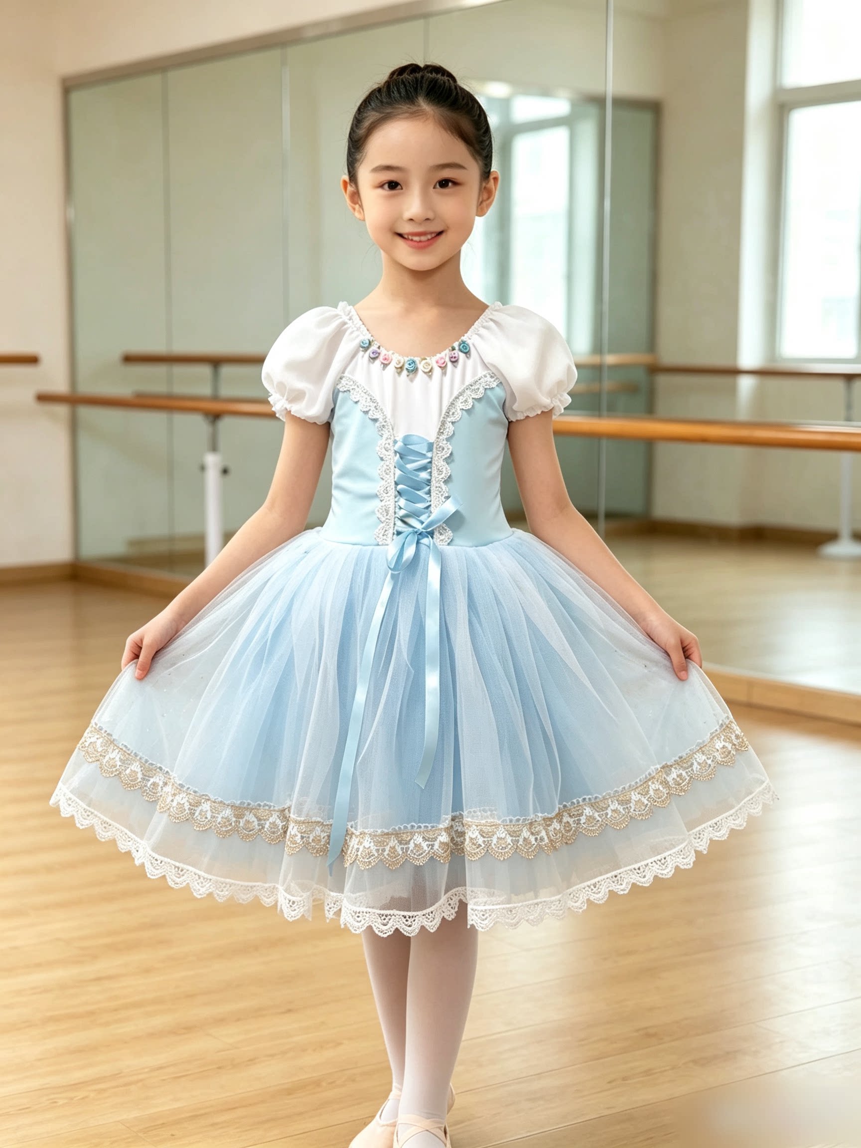关不住的女儿芭蕾舞裙蓝色演出软纱长裙儿童定制比赛表演服