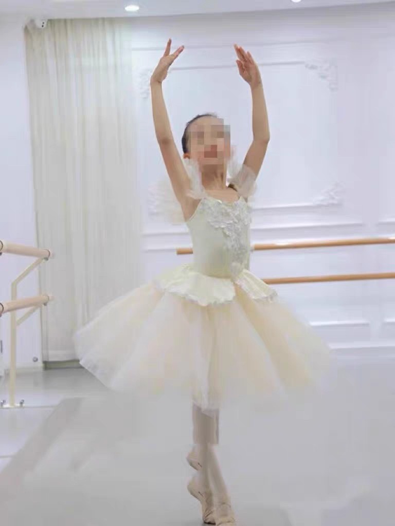儿童芭蕾舞裙天鹅湖芭蕾演出服米黄色纱裙TUTU裙小天鹅舞蹈服
