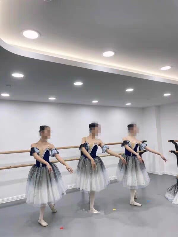 儿童芭蕾舞裙女宝蓝色渐变蓬蓬长纱裙芭蕾舞蹈服TUTU裙团体演出服