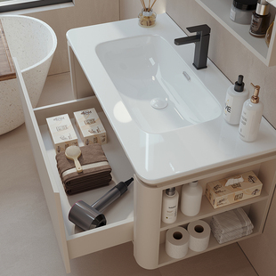安苒卫浴新款 智能镜柜陶瓷一体盆圆角浴室柜组卫生间洗手洗脸盆柜
