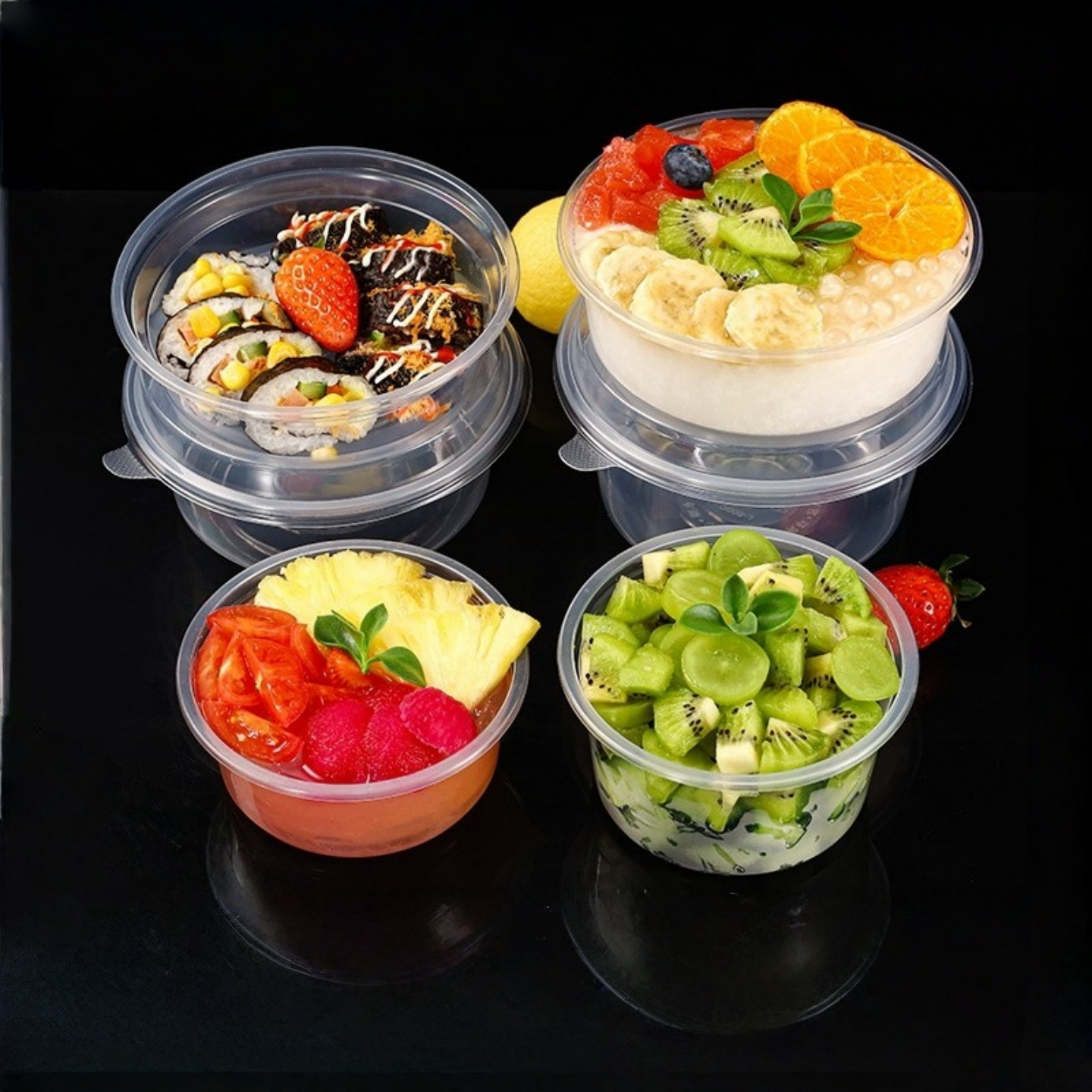 超凡带盖甜品外卖盒水果捞冰粉碗