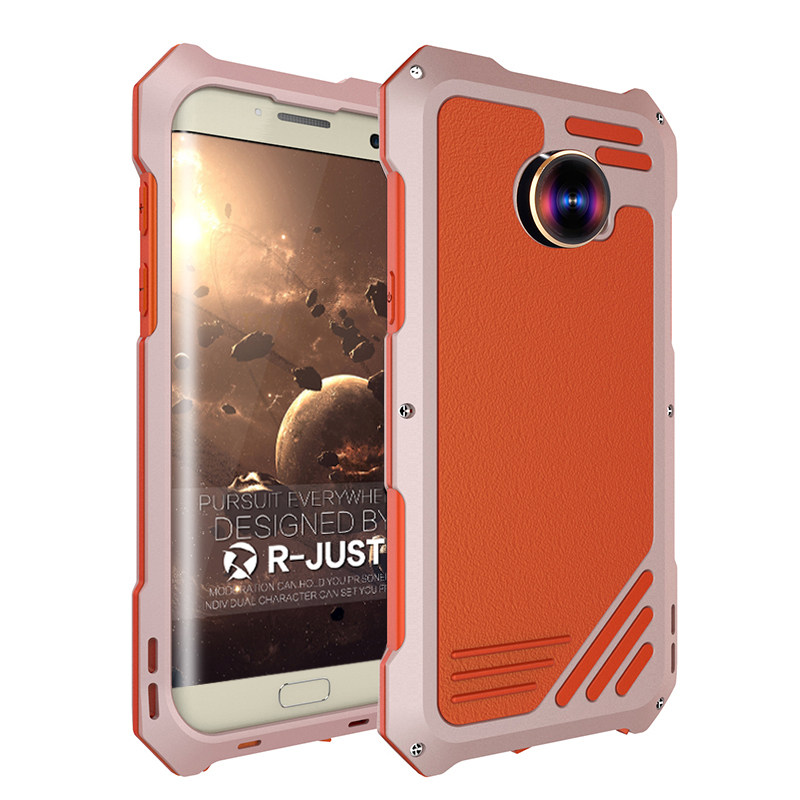 R-Just 3 in 1 Fisheye+Macro+Wide Angle Camera Lens IP54 Waterproof Dustproof Shockproof Silicone Aluminum Metal Heavy Duty Case Cover for Samsung Galaxy S7 Edge