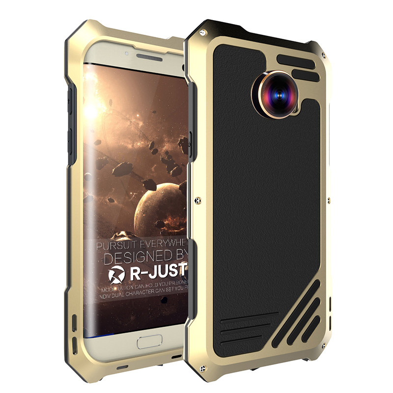 R-Just 3 in 1 Fisheye+Macro+Wide Angle Camera Lens IP54 Waterproof Dustproof Shockproof Silicone Aluminum Metal Heavy Duty Case Cover for Samsung Galaxy S7 Edge