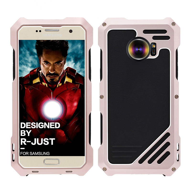 R-Just 3 in 1 Fisheye+Macro+Wide Angle Camera Lens IP54 Waterproof Dustproof Shockproof Silicone Aluminum Metal Heavy Duty Case Cover for Samsung Galaxy S7