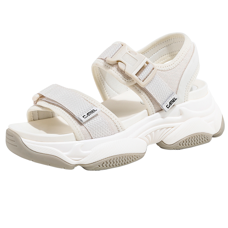 骆驼女鞋夏季新款厚底松糕沙滩鞋魔术贴时尚休闲软底运动凉鞋女款