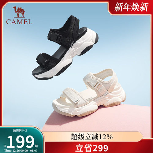 骆驼女鞋夏季新款厚底松糕沙滩鞋魔术贴时尚休闲软底运动凉鞋女款