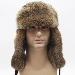 皮草帽子兔毛雷锋帽冬季保暖男款布顶草兔毛小帽加厚护耳帽