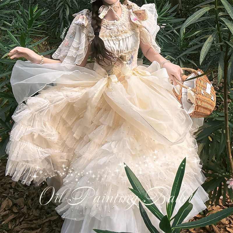 卡纳卡新品春季油画风芭蕾连衣裙