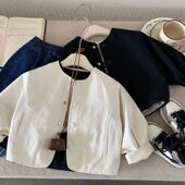 男孩洋派上衣潮 棉布圆领米白夹克秋季 日系男童外套春秋款 2026新款