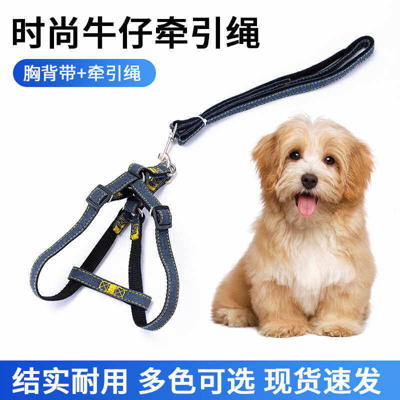 牛仔胸背牵引套装狗狗牵引带背心式胸背带宠物绳子狗链子狗牵引绳