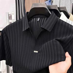 维干名品店男装夏季冰丝镂空翻领Polo衫短袖新款男士商务休闲T恤