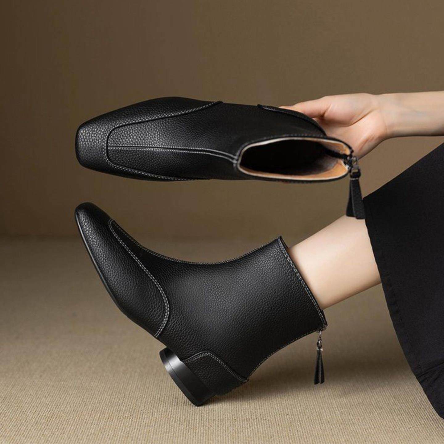 点击率女鞋法式复古软皮后拉链及裸靴女时尚百搭低跟短筒马丁靴子,女鞋,马丁靴,淘宝优惠券,粉丝福利购,淘宝优惠卷