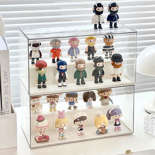 盲盒手办收纳盒透明可叠加娃娃玩偶公仔泡泡马特展示盒防尘陈列架