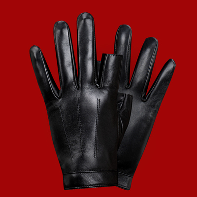 NBM男女羊皮露指二指保暖皮手套