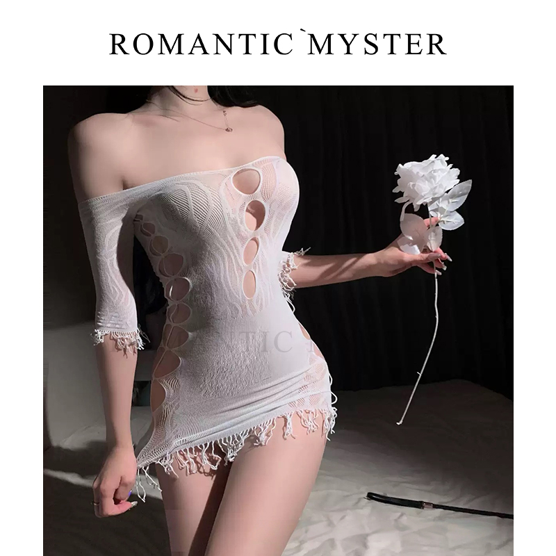 狠狠撕扯 镂空可撕渔网衣女弹力大码性感透视制服包臀睡裙连衣裙