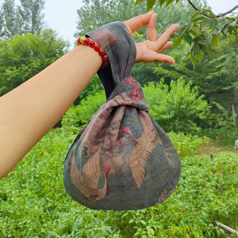 香云纱手腕包女夏季迷你手拿时尚日式和风套结妈妈装手机包手袋