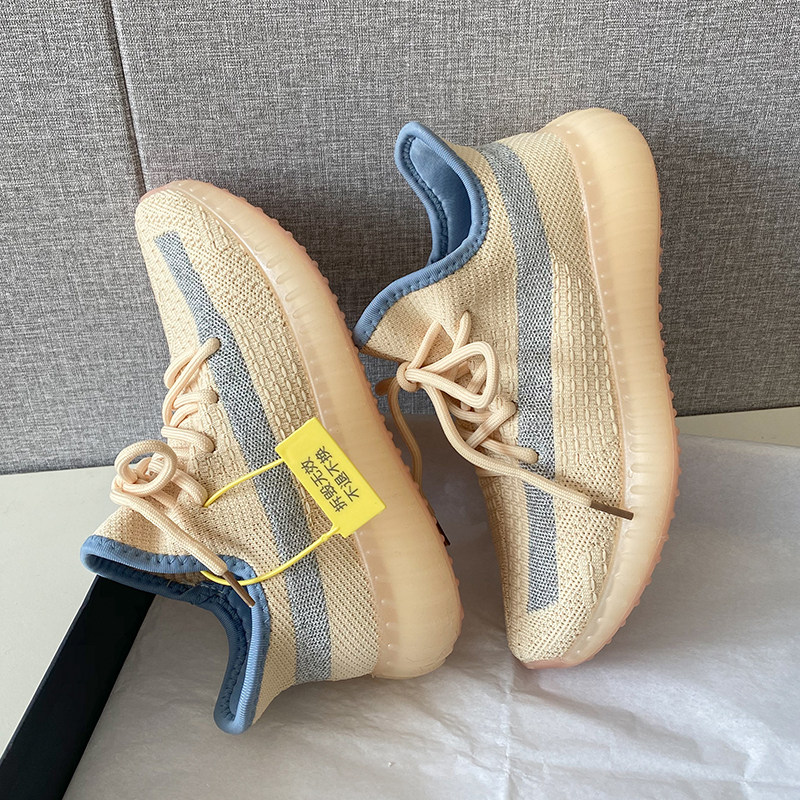 2023年春夏新款满天星椰子鞋350正品官网yezi麻布奶油灰橙运动鞋