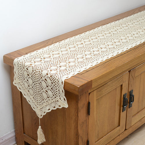 餐桌桌旗仿勾针镂空棉线钩针田园