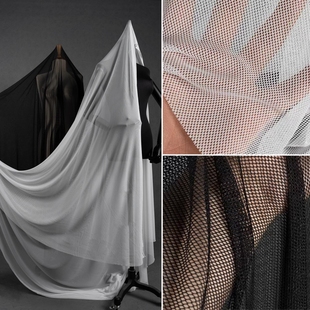 黑色白色氨纶2mm小网眼面料-超垂 四面弹力菱形小网格网纱布料