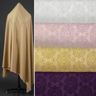 中式复古 团花宝相花透罗孔提花麻感面料 国风旗袍吊带裙衬衫布料