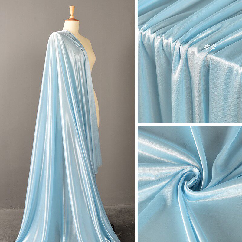 浅天蓝色珠光冰绸面料弹力婚庆吊顶背景布舞台纱幔冰绸布衣服里衬