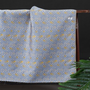 几何小雏菊织锦缎提花面料 中国风旗袍汉服外套裙子DIY布 浅蓝色