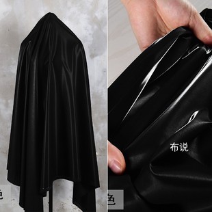 黑色闪耀流沙仿皮料细闪光泽感朦胧亮面羽绒服防水面料服装布料