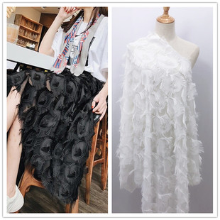 原创设计 提花+剪花雪纺眼睛花面料 孔雀羽毛剪流苏服装布料 时尚