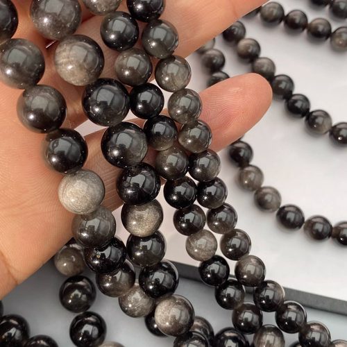 天然银曜石强光猫眼散珠无证书