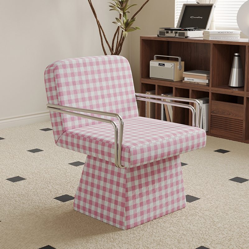 设计师款可旋转客厅阳台家用懒人沙发椅现代简约蓝格子休闲沙发椅