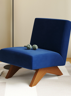 ROME设计师单人沙发椅中古风蓝色格子休闲椅客厅卧室靠背布艺椅子