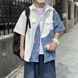 wassuphappy盐系男友风短袖衬衫男款夏季潮流高级感撞色工装外套，男装衬衫，星座1014