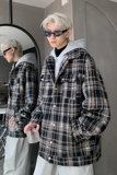 现货1014-WT6201-p118假两件小香风外套男秋款连帽格子毛呢外套，女装短外套，星座1014